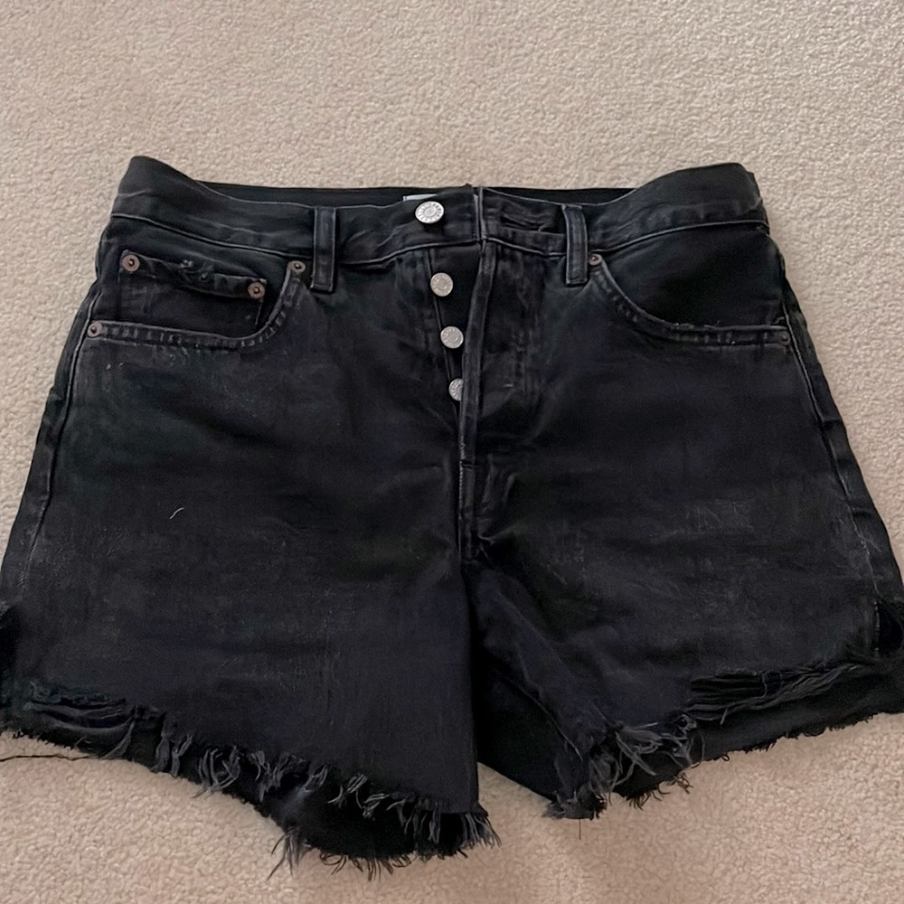 Agolde Parker black raw hem button fly shorts